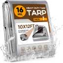 Tarp 10x12FT,16 Mil Heavy Duty Tarps,Waterproof Tarp with Grommets and Reinforced Edges,Tear & Fade & UV Resistant,Multipurpose Poly Tarpaulin for Pool,Car,Firewood,Boat(270GSM,Silver/Brown)