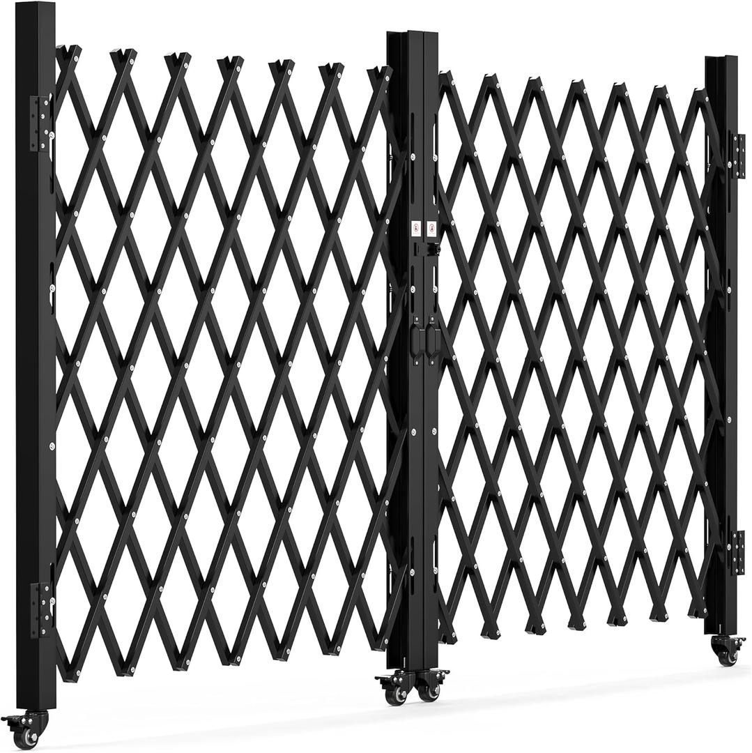 YITAHOME Double Folding Security Gate, 61" H x 130" W Door Gate,Flexible Expanding Security Gate, Steel Safety Gates, 360 Rolling Barricade Gate, Scissor Gate with Padlock, Aluminum Alloy Mesh,Black