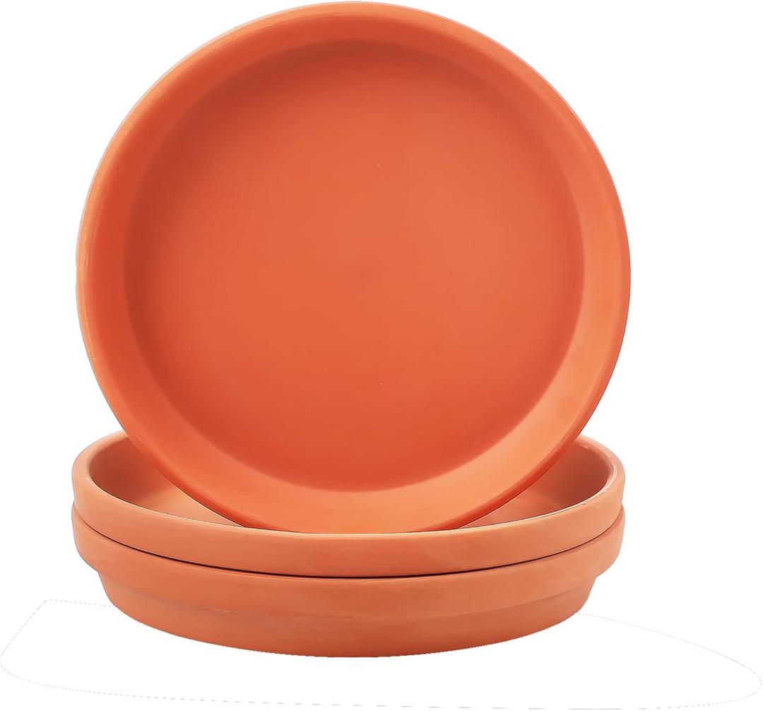 Yishang 10 Inch Large Terracotta Pot Plant Saucer - 3pcs Middle Round Plant Pot Saucers, Middle Clay Plant Tray Perfect for 8/9/10 Inch Flower Pot with Drainage Hole and Great for Indoor/Outdoor
