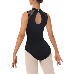 Women's Turtleneck Dance Ballet Leotard With Durable Lace,Water-drop Hollow Back (Large)