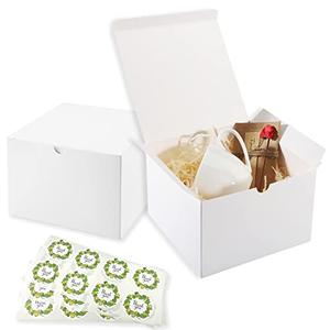 Frantis White Gift Boxes - 20 Pack Small Gift Box with Lids (5x5x3 inch) for Party, Christmas, Valentine's, Wedding Occasions - Easy to Assemble with 24 Thank You Stickers