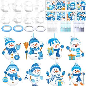 48 Sets Winter Snowman Crafts Kit Snowman Craft Ornaments Bulk Make Your Own Christmas Sticker Craft DIY Paper Hanging Decorations for Winter Christmas Party Decor Activities