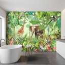 -Green Rainforest Plants Animals Tiger Cloth Wallpaper Jungle Plants Banana Leaves Boys Girls Kindergarten Children's Room Large Mural- 183"x120"（ not Peel and Stick）
