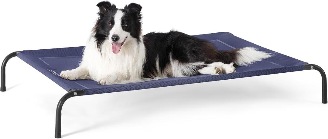 Bedsure Outdoor Elevated Dog Bed Large Sized Dog, Portable Indoor & Outdoor Cooling Raised Cot Pet Hammock Bed with Skid-Resistant Feet, Frame with Breathable Mesh, Deep Sea Blue, 49 inches (49.0"L x 31.5"W x 8.0"Th)