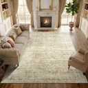 8x10 Machine Washable Area Rug, Beige Vintage Distressed Boho Rug, Foldable Ultra Soft Low Pile Non-Slip Stain Resistant Carpet for Living Room Large Area