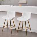 Sidanli Gold Barstools Set of 2, White Bar Stools with Gold Legs, Velvet Stools for Kitchen Island, 24inch Luxury Barstools with Adjustable Footrests