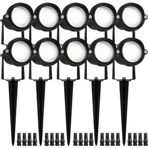 Landscape Lights 5000K,Low Voltage Led Landscape Lighting, 12V AC/DC Waterproof Landscape Spotlights Outdoor with Stake for Tree Flag Spot Light Daylight 10 Pack (Spike Stand)
