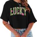 St Patricks Day Shirt Women Crop: Sexy Saint Patricks Day Crop Tops Funny Shamrock Tshirt Irish Graphic Tee (Black, L)