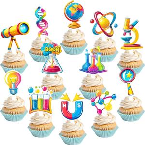 48 Pcs Science Cupcake Toppers Science Party Decorations