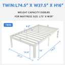 White Twin Size Bed Frames 16 Inch, Metal Platform Twin Bed Frame No Box Spring Needed, Heavy Duty Steel Support 3500 LBS, DIY Headboard, Round Legs, Noiseless, Storage Space, Easy Assembly