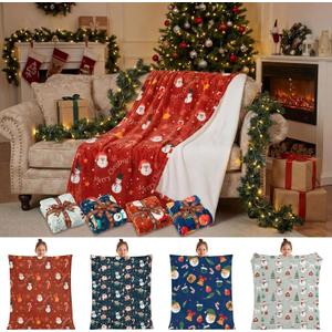 Buryeah 4 Pack Queen Size Christmas Throw Blankets Bulk for Sofa Bed Couch Snowman Igloo Santa Claus Bells Xmas Tree Soft Cozy Christmas Plush Flannel Blanket Home Decor Xmas Supplies, 60 x 80 Inches