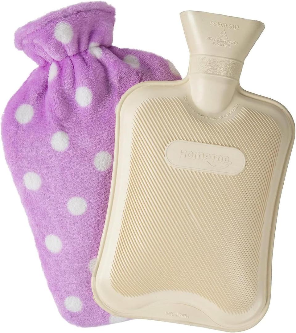 HomeTop Premium Classic Rubber Hot or Cold Water Bottle with Soft Fleece Cover (2 Liters, Purple) (67.63 Fl Oz (Pack of 1))