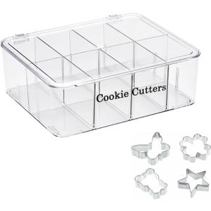 Cookie Cutters Organizer for Baking, Biscuit Cutters Storage Box with 8 Adjustable Compartments, Transparent Dustproof Lid, Perfect Baking Molds Tool Accessories Display Box