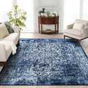 vivorug 8'x10' Area Rugs, Stain Resistant Washable Rug for Living Room, Vintage-Inspired (Navy Blue, 8'x10')