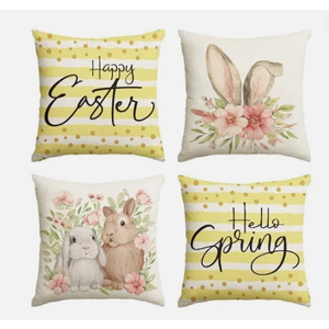 Easter Pillow Covers 18x18 Set of 4 Easter Throw Pillow Covers with Bunny and Eggs Spring Home Decor Buffalo Check Plaid Pillowcase Square Cushion Covers for Sofa Bed Couch