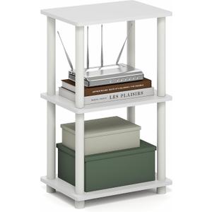 Furinno Turn-N-Tube Storage Shelves, 3-Tier Open Frame Book Shelf, Standing Corner Shelf, Toolless Assembly, Open Shelves, for Organization and Storage, Living Room, Garage, Home Office, White