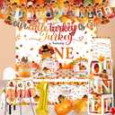 Our Little Turkey Is Turning One Decoration,Little Turkey 1st Birthday Decorations Plates and Napkins Cups Tablecloth Banner Backdrop Honeycomb for Thanksgiving Decorations 1st Birthday Supplies