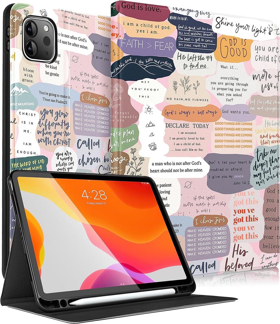 for iPad Air 13 Inch M2/M3, Pro 12.9 Case - Cute Women Girls Girly Aesthetic Pencil Holder Folio Cover Quotes for Apple Air 13" 2024/2025, Pro 6th/5th/4th/3rd Generation Case