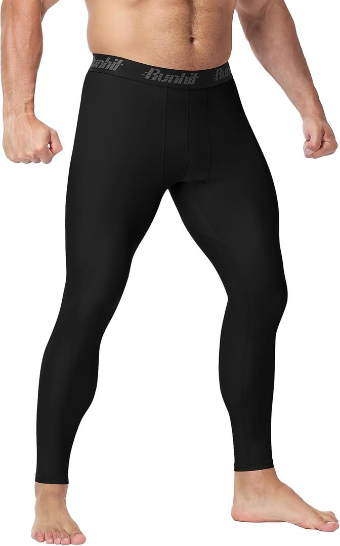 Runhit Men's BJJ Rash Guard Jiu Jitsu Compression Spats Pants No Gi MMA Leggings Martial Arts Sports Tights Base Layer (Medium, Black)