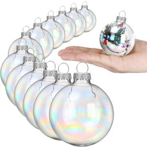 Liliful 12 Pcs Christmas Glass Ornaments for Crafts Fillable Glass Balls 2.36 Inch Removable Top Hanging Bulbs Ornaments for Christmas Tree DIY Craft Party Wedding Home Decor