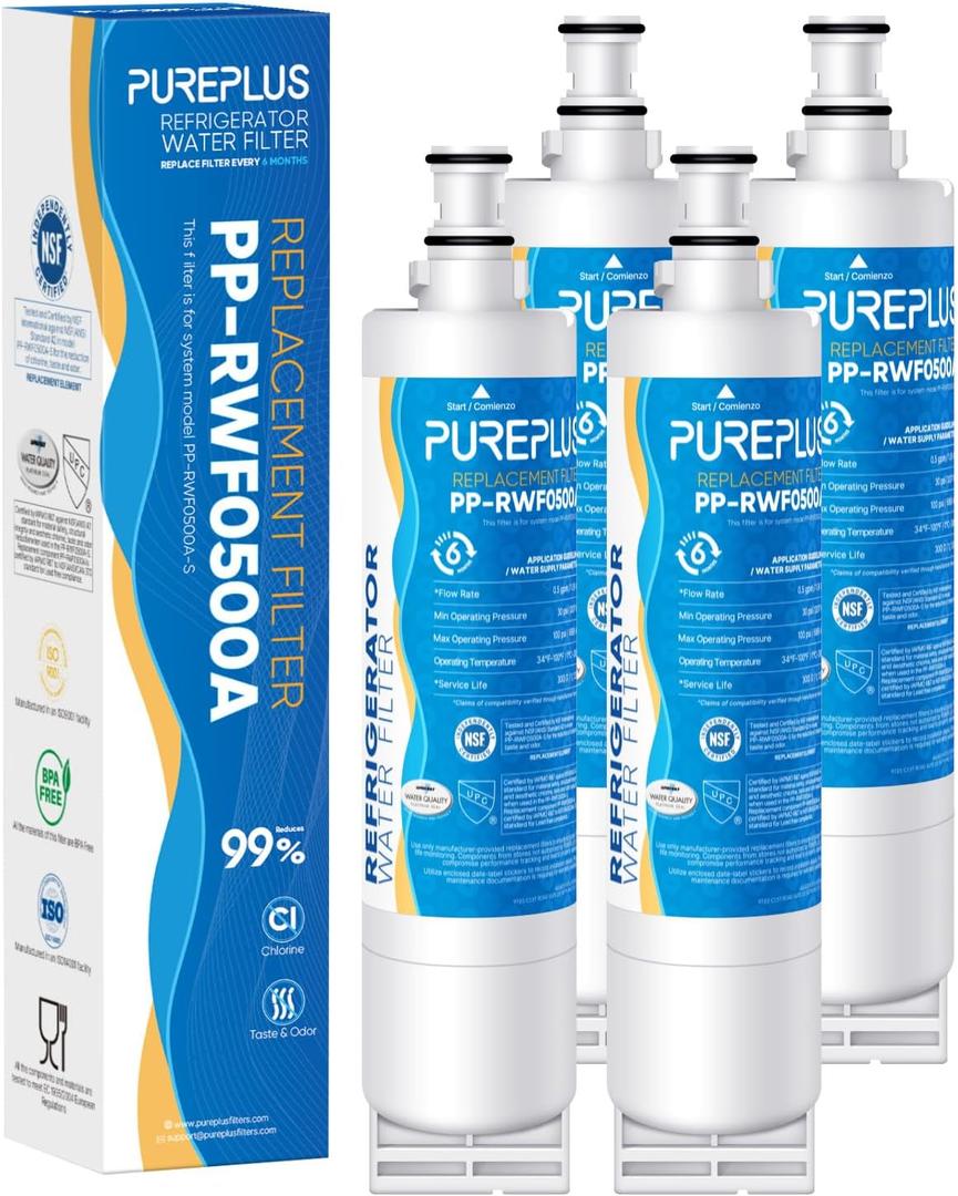 PUREPLUS 4396508 Refrigerator Water Filter, Replacement for EDR5RXD1, EveryDrop Filter 5, 4396510, 4392857, Kenmore 46-9010, 9085, LC400V, WF-NLC240V, RFC0500A, WF285, W10186668, 4Pack