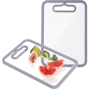 Glass Cutting Board for Kitchen, 2Pcs Tempered Glass Chopping Board with Non-Slip Edges, Dishwasher Safe Clear Cutting Board Set for Countertop, Heat & Shatter Resistant, Gray 15"11" & 13"9"
