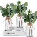 3 Glass Bud Vases 6.5 H, Mason Jars with 3 Fake Eucalyptus Centerpiece Vases with Hemp Rope for Weddings Parties Farmhouse Decor