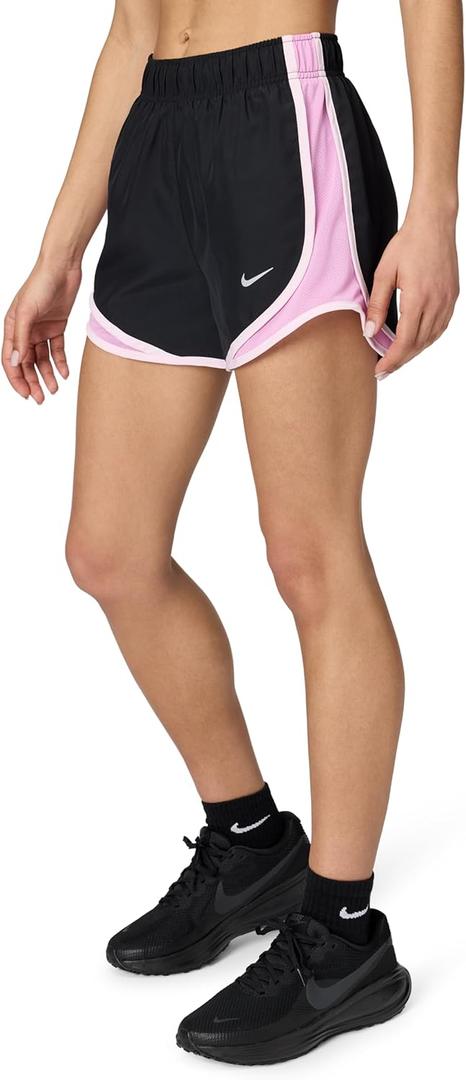 Nike Women's Tempo Dri-fit Mid-Rise Brief-Lined Running Shorts (Medium, Black/Light Magenta/Reflective Silver)