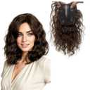 Curly Human Hair Topper for Women Swiss Lace Base Wavy Middle Part Hairpiece for Thinning Hair 9×14cm Wide Coverage 35g Full Volume 4 Clips Natural Hair