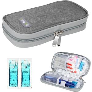 YOUSHARES Insulin Cooler Travel Case - Diabetic Case Insulated Organizer Portable Cooling Bag for Insulin Pen and Medication Diabetics Organizers Supplies with 2 TSA Approved Ice Pack (Gray) (Grey)