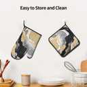 Oven Mitt and Pot Holders Sets - Marble Kitchen Mitts Decorative Marbling Oven Gloves Stones Hot Pads Set of 2 for Cooking BBQ Baking Grilling (Black White Yellow Marble)