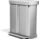 simplehuman 58 Liter / 15.3 Gallon Rectangular Hands-Free Dual Compartment Recycling Kitchen Step Trash Can with Soft-Close Lid, Brushed Stainless Steel