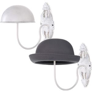 MyGift 2 Pcs Hat Display Wall Mount, Hat Holder, Cowboy Hat Rack for Wall, Baseball Cap Wig Helmet Organizer, White Metal