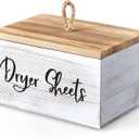 Dryer Sheet Holder, White Washed Wood Laundry Sheets Container, Laundry Room Organization and Storage for Farmhouse Laundry Room Decor and Accessories, Fabric Sheet Holder