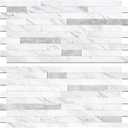 STICKGOO 2 Sheets Peel and Stick Backsplash Tile, Stick on Backsplash for Kitchen and Bathroom, White Marble Look PVC Mixed Metal Silver Self Adhesive Wall Tiles
