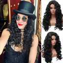 EssionTech Long Black Curly Costume Wig Styled Halloween 80s Wigs for Women Full Head Cosplay Costume Hairpiece (Natural Black)