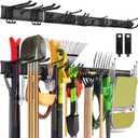 64-Inch Garage Storage Tool Organizer Wall Mount, Heavy Duty Garage Organization Metal Rack with 12 Hooks, Garden Tool Hanger Holder for Broom, Shovels, Ladders, Lawn Tools