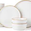 GBHOME Ceramic Dinnerware Sets for 8, 24 Pieces Stoneware Plates and Bowls Sets, Scratch Resistant Dishes, Dishwasher & Microwave Safe, Reactive Glaze-Pearl White