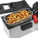 Elite Gourmet EDF-3500 Electric Immersion Deep Fryer. Removable Basket, Timer Control Adjustable Temperature, Lid with Viewing Window and Odor Free Filter,Stainless Steel,3.5 Quart / 14 Cup