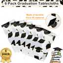 Tranqun 3 Pcs 2026 Graduation Party Tablecloth Graduation Cap Rectangle Plastic Disposable Table Cover Congratulate Decorations for Congrats Grad Party, 54 x 108 Inch(Blcak and Gold)