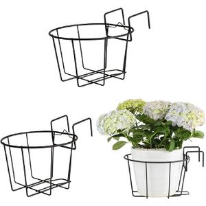 3Pack 10inch Railing Planter Outdoor Balcony Hanging Baskets for Plants Fence Planters Metal Potted Stand Indoor Porch Railing Planters Flower Pot Holder
