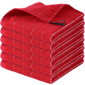 Homaxy 100% Cotton Terry Kitchen Dish Cloths, Ultra Soft and Absorbent Dish Towels for Kitchen, Suitable for Drying and Washing Dishes, 6 Pack, 12 x 12 Inches, Red