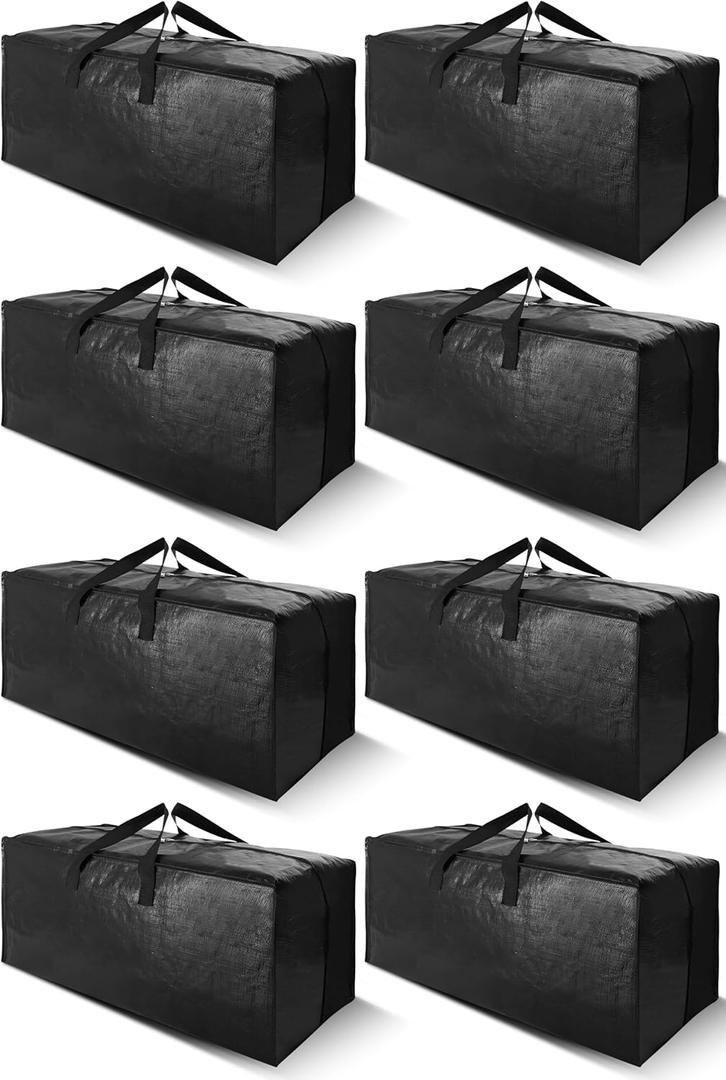 Cosy Family 8 Pack Heavy Duty Extra Large Moving Bags with Backpack Straps - Strong Handles & Zippers, Storage Totes For Space Saving, Fold Flat, Alternative to Moving Box (Set of 8, Black)