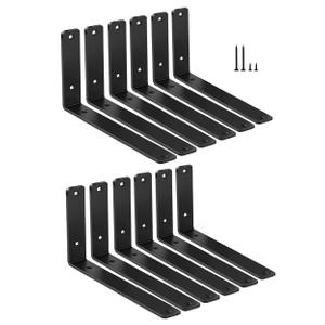 12 Pack - L 10" x H 6" x W1.5, 5mm Thick Black L Shelf Bracket, Iron Shelf Brackets, Metal Shelf Brackets, Floating Shelf, Shelf Supports with Screws