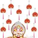 10 Pcs Lotus Decorations for Pooja Diwali Floral Wall Hanging Garlands for Temple Decor Indian Pooja Wood Decoration Back Dropper Showpiece for Diwali Home Wall Room Decor (Tassel Style)