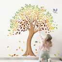 Colorful Large Fall Tree Wall Decals Autumn Tree Leaves Wall Stickers Peel and Stick Wall Art Decor for Kids Bedroom Baby Nursery Living Room Decor