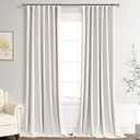 Joywell 100% Blackout Linen Curtains 102 Inch for Bedroom High Ceiling 2 Panel Set Black Out Curtain Back Tab Thermal Insulated Drapes for Living Room Large Window 52 x 102, Beige White