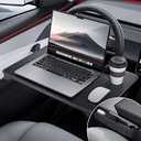 YONZEE 2in1 Car Steering Wheel Desk Tray & Car Seat Gap Filler Organizer – Foldable Carbon Fiber Look Table for Laptop, Eating Food, Writing – for Standard Round Steering Wheels