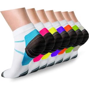 ACTINPUT Compression Socks Plantar Fasciitis for Women Men - 8-15 mmHg Best for Athletic,Support,Flight Travel,Nurses,Hiking (Large-X-Large, 01-blue/Rose/Yellow/Purple/Orange/Green/White-7 Pairs)