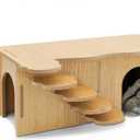 Wooden Hamster Hideout, Luxury Small Animal Hamster House with 2 Rooms and Funny Climbing Ladder Hamster Exercise Toys for Dwarf Hamster, Rat, Gerbil, Mouse (Yellow, Arch)